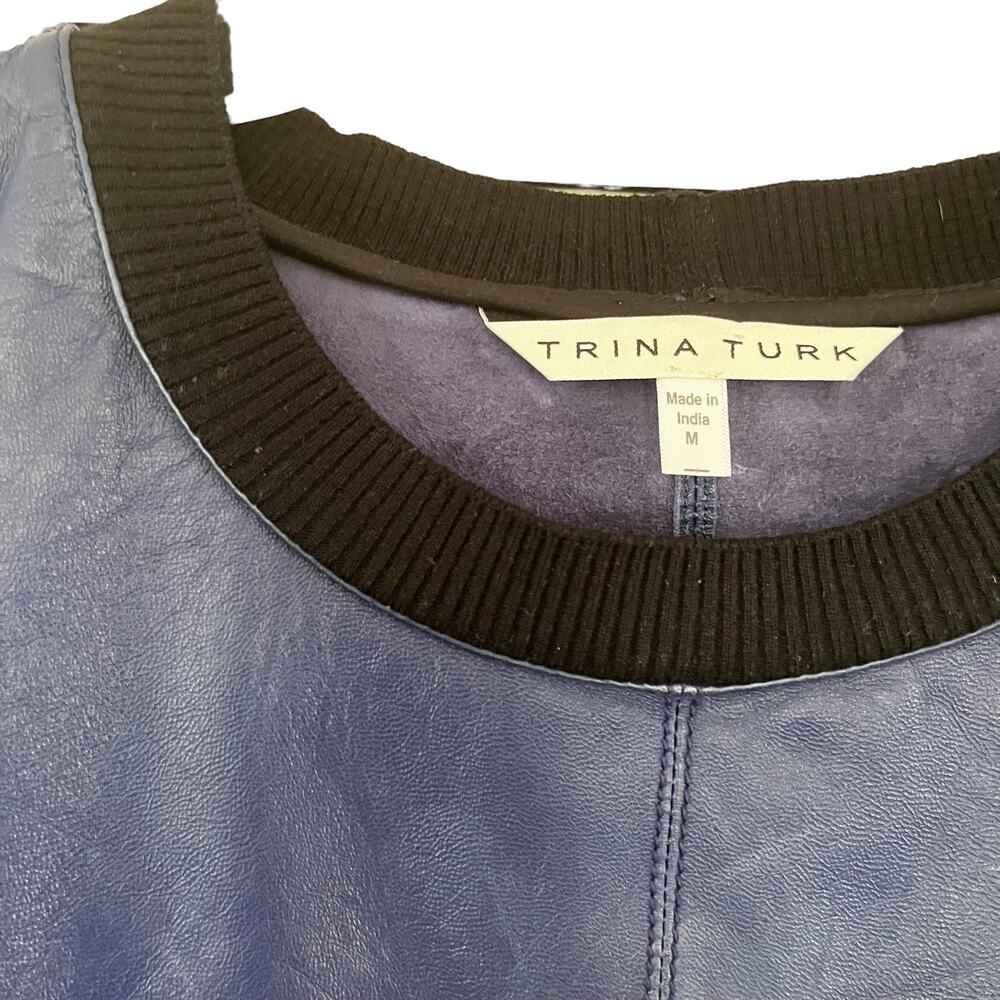 Trina Turk Lamb Leather Short Sleeve Pullover Top Blue Women's Size Medium - Picture 7 of 9